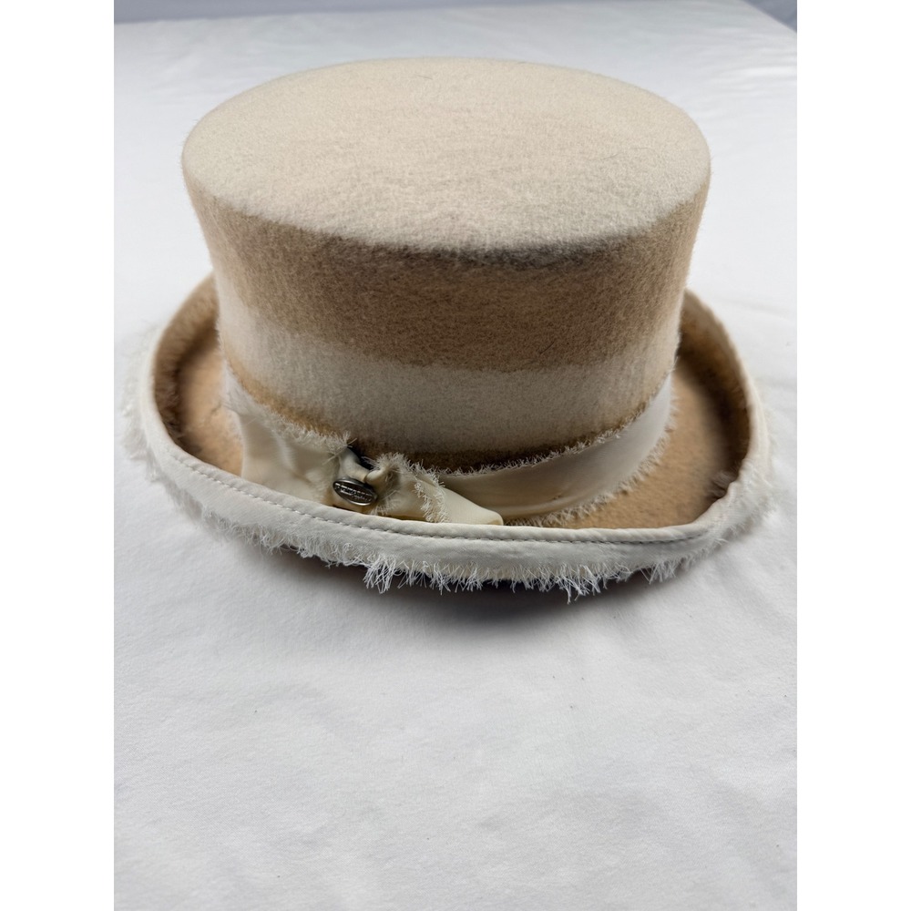 Renegade by Bailey Wool Felt Top Hat Beige Ombre Chiffon Band  Sz Small